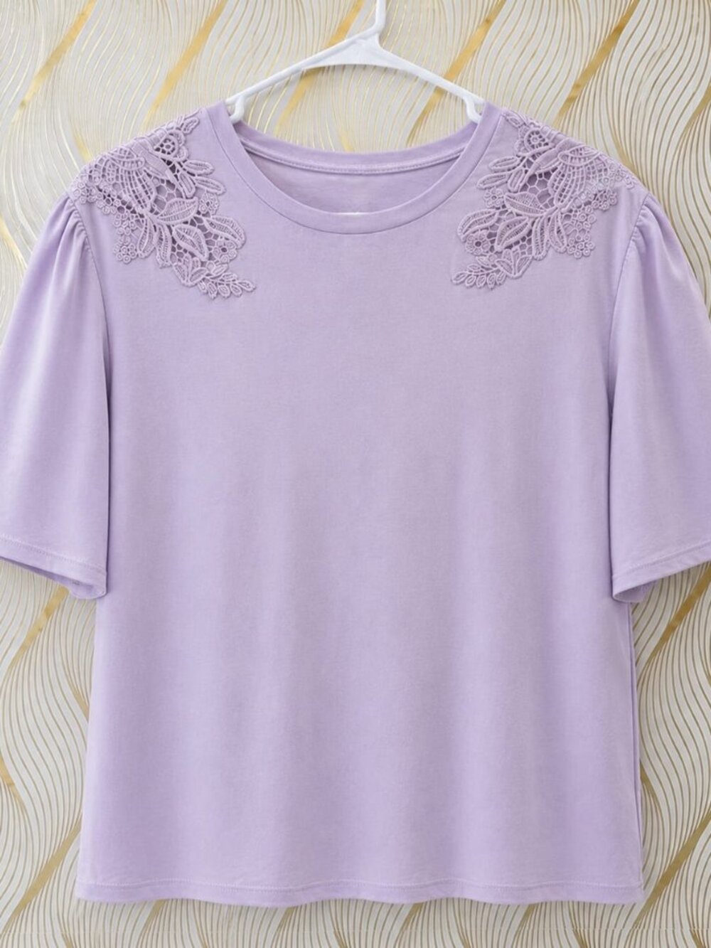 Crochet Floral Shoulders blouse violet